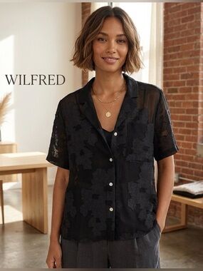 Wilfred Aritzia Atticus Button Down Shirt Black Floral Appliqué Small